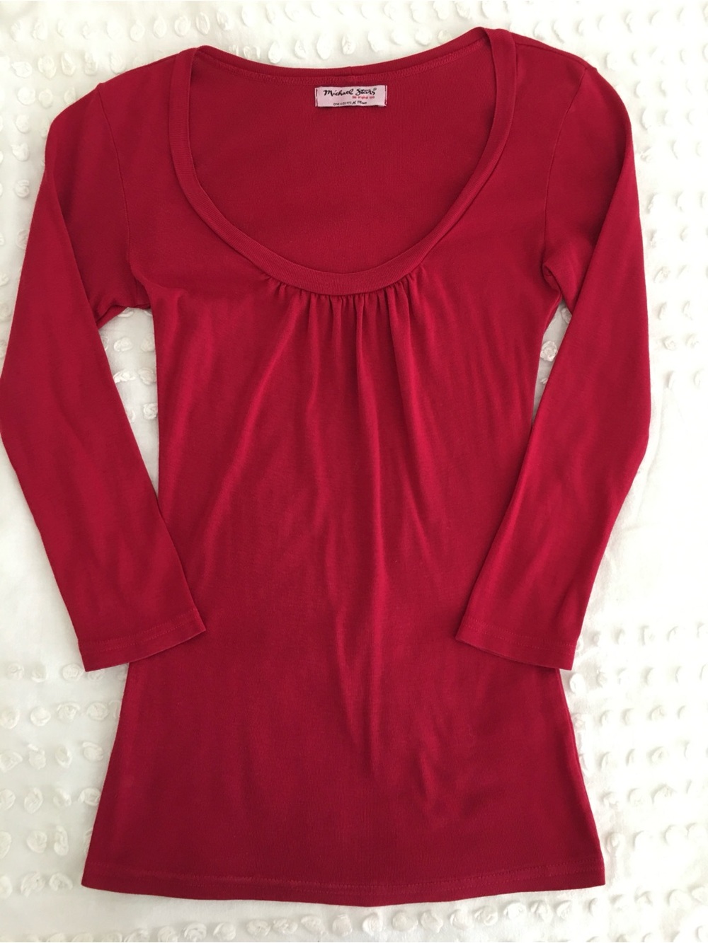 Michael Stars The Original Tee 100% Supima Cotton Red Scoop Neck 3/4 Sleeve OS